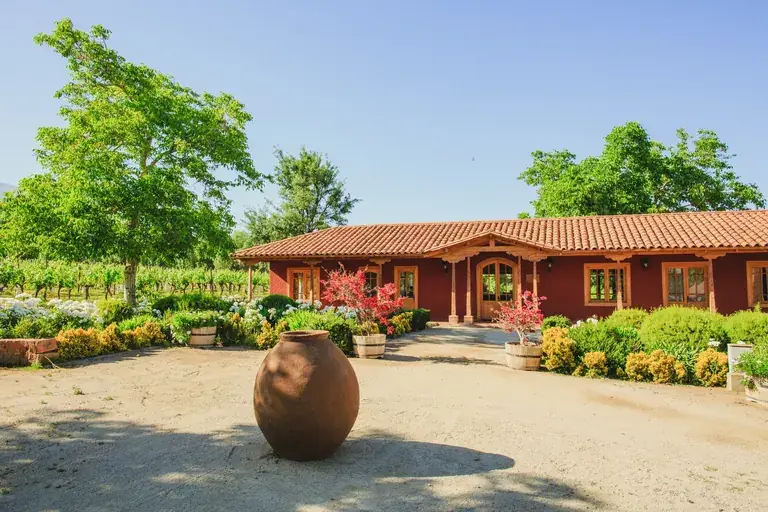 The Viña Aquitania house among flowers and trees