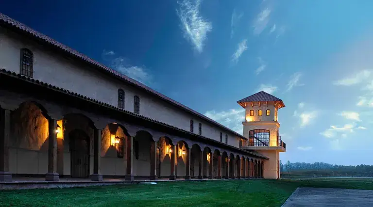 The Cousiño Macul winery and its tower at blue hour