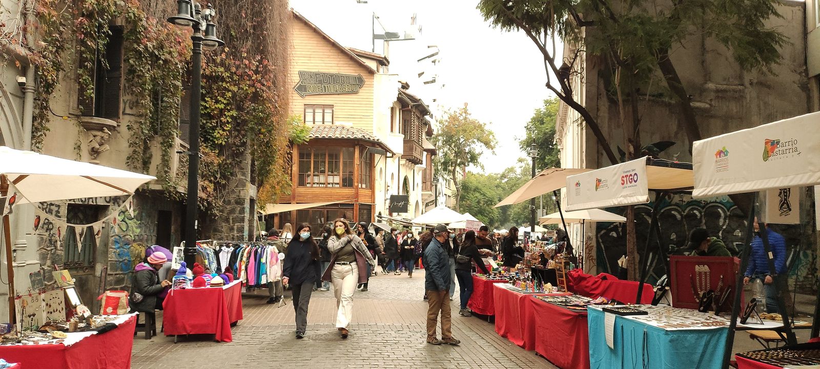 Stalls along a street in Barrio Lastarria