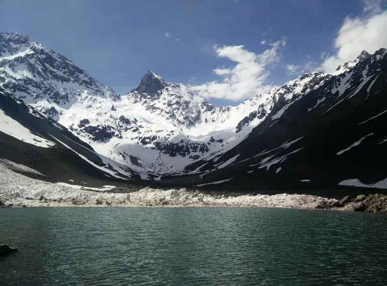 The El Morado lagoon under the San Francisco glacier, Cajón del Maipo