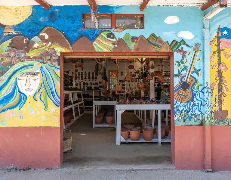 A painted pottery shop in Pomaire, the clay village near Santiago