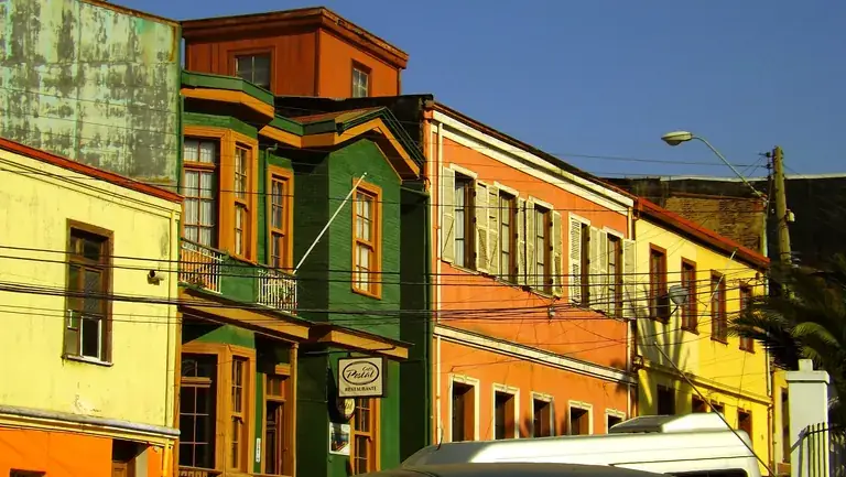 Colourful houses high on the hills of Valparaíso
