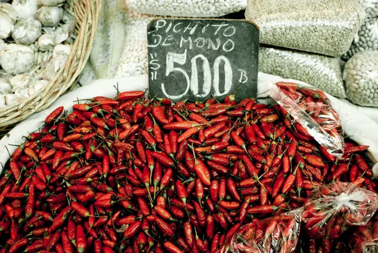 Chilean chili peppers for sale at La Vega Central